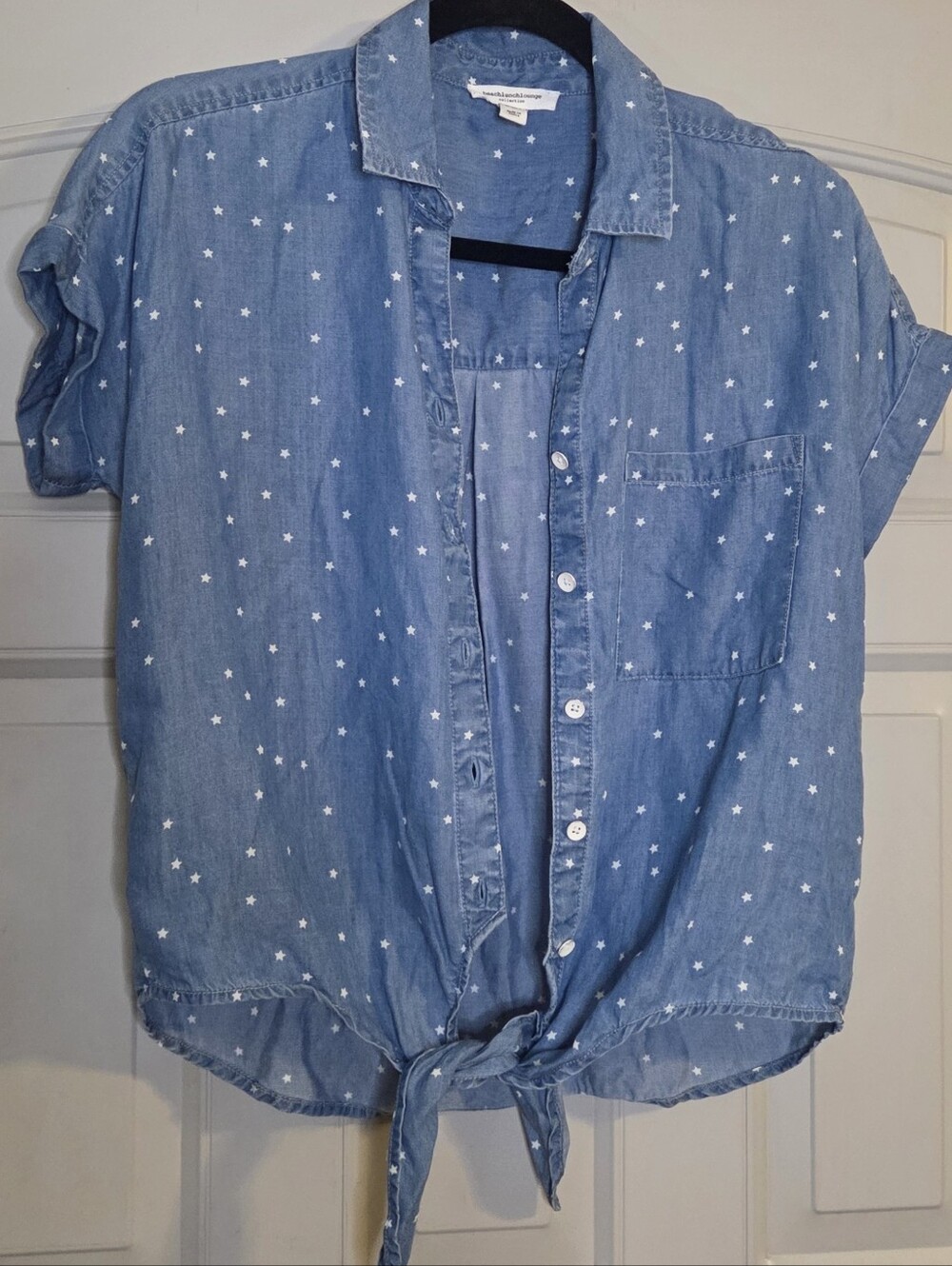 beachlunchlounge Blue Star-Print Tie Waist Summer Shirt